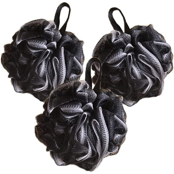 3 Pack Bath Shower Loofah Sponge, TRIANU 50g Bath Mesh Pouf Body Scrubber Exfoliating Bath Sponge for Women and Men, Black