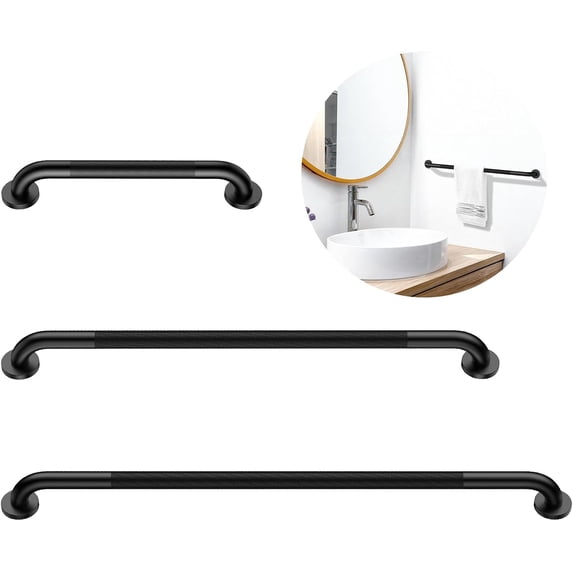 3 Pack Bathroom Grab Bar for Commercial, Black Shower Grab Bar, Handicap Balance Bar,Anti Slip Safety Hand Rail for Elderly Injury Senior Assist Bath Handle(Black, 18", 36", 42")