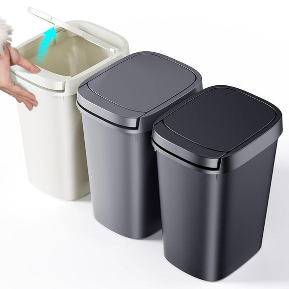 3 Pack Bathroom Trash Can with Lid, 10L/2.6 Gal Small Garbage Can with Press Top Lid, Slim Plastic Waste Basket for Toilet, Office, Bedroom (Muti 1)