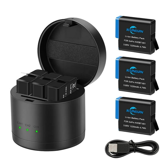 3 Pack Battery and 3 Battery Charger for Gopro Hero 8 Black, Hero 7 Black, Hero 6 Black Action Camera