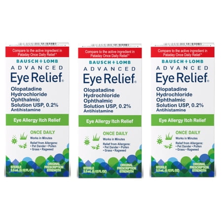 3 Pack - Bausch + Lomb Advanced Eye Relief 0.2% Olopatadine Antihistamine Eye Drops, 0.12 fl oz, 16-Hour Allergy Relief, Once-Daily Prescription-Strength Eye Drops for Itchy Eyes