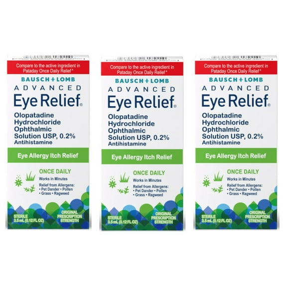 3 Pack - Bausch + Lomb Advanced Eye Relief 0.2% Olopatadine Antihistamine Eye Drops, 0.12 fl oz, 16-Hour Allergy Relief, Once-Daily Prescription-Strength Eye Drops for Itchy Eyes