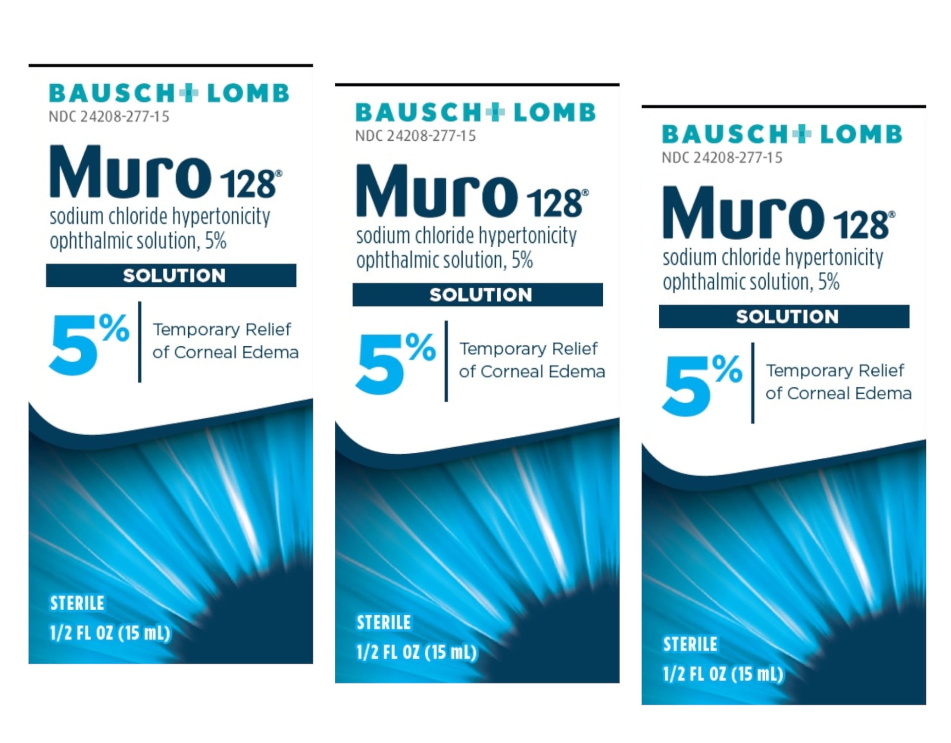 3 Pack - Bausch + Lomb Muro 128 Solution 5% 15 ML Each