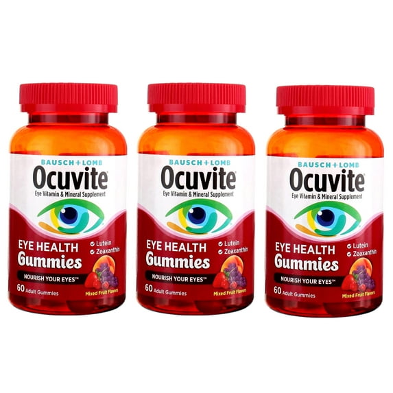 3 Pack - Bausch Lomb Ocuvite Eye Health Gummies Mixed Fruit Flavors 60 Each