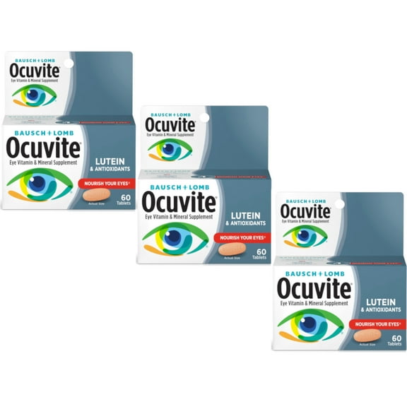 3 Pack Bausch & Lomb Ocuvite Eye Vitamin & Mineral Supplement with Lutein 60 Ea