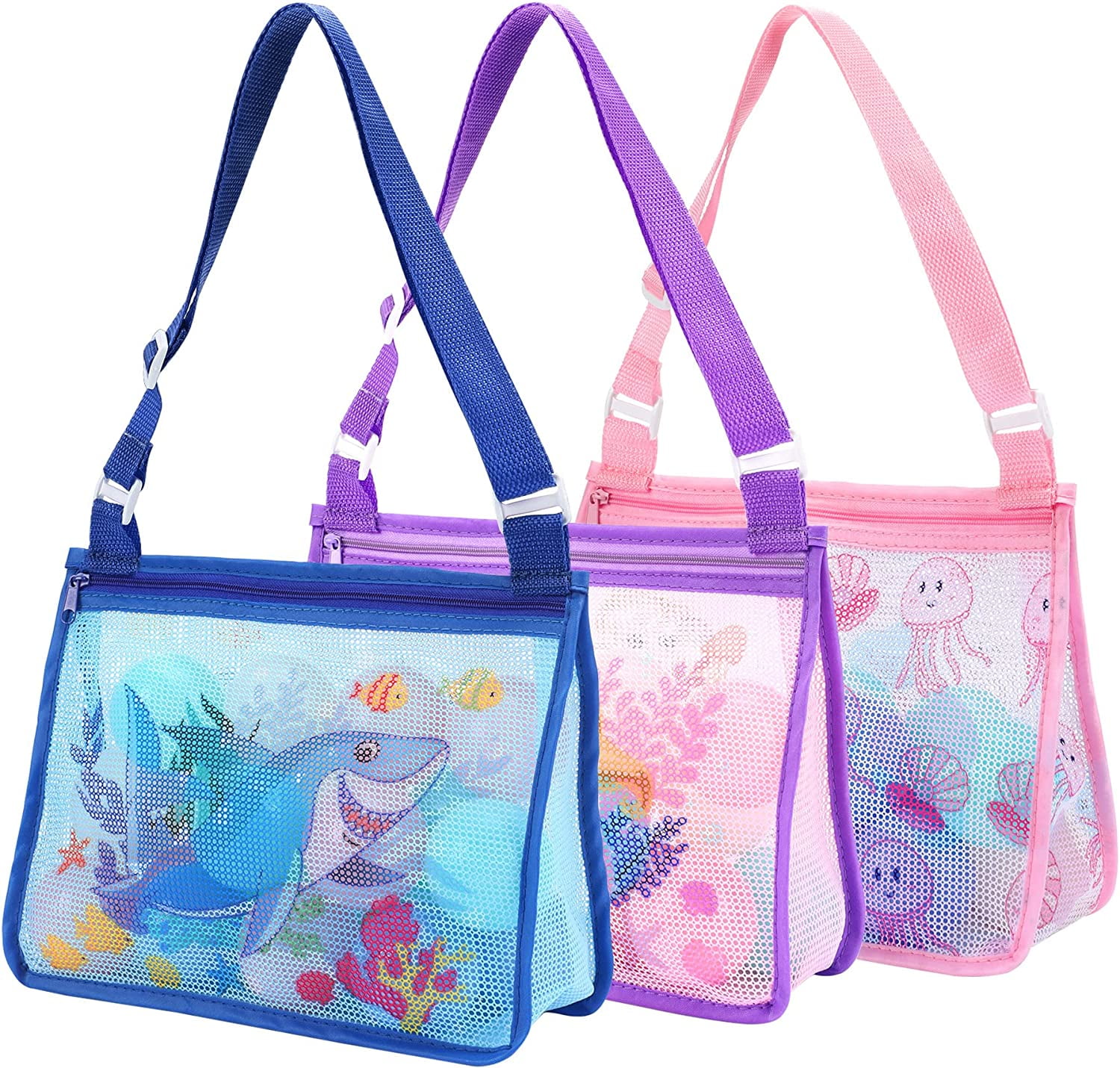 Soft Shell Totes 3 Pack Beach Toy Mesh Bag Kids Shell Bags Collecting Totes for Holding ...