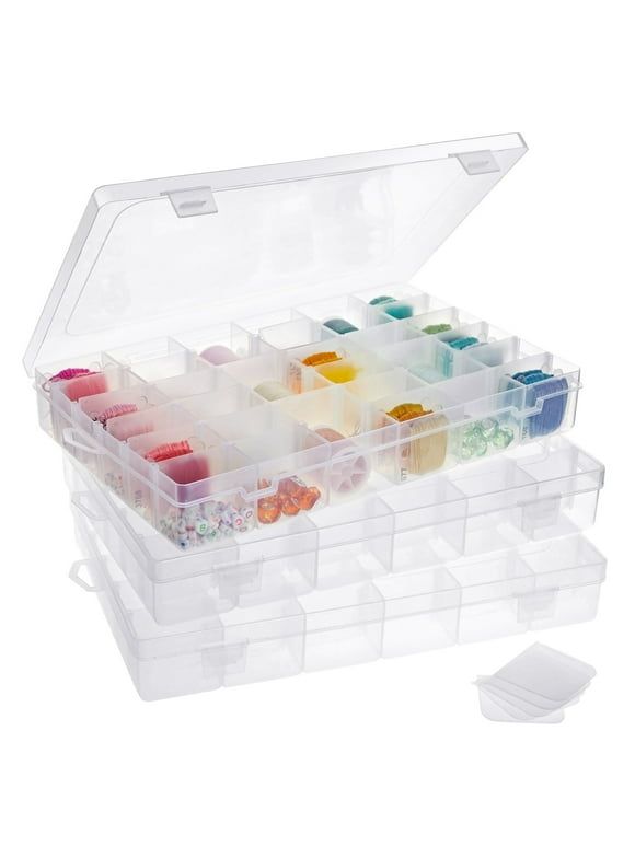 3 Pack Bead Storage Organizer Box with 36 Grids and Removable Dividers - Plastic Container Tray for Craft, Jewelry and Earrings