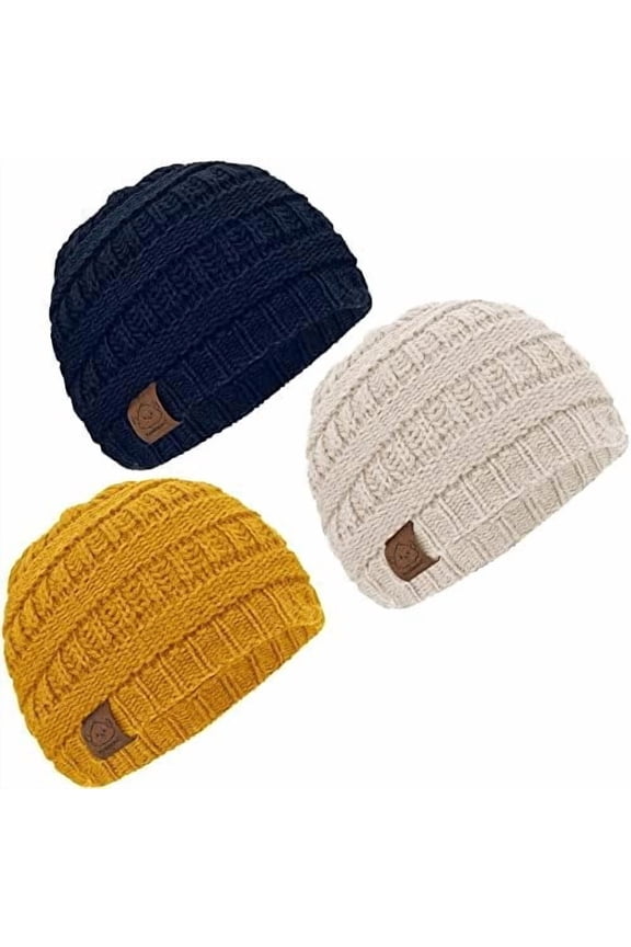 3-Pack  Beanies for Boys, Girls - Soft, Cute  Winter Hats 6-36 Months, Stretchy Knit, Warm  Winter Hat, , ,  Beanie for  Girl, Boy (Sunshine, M)