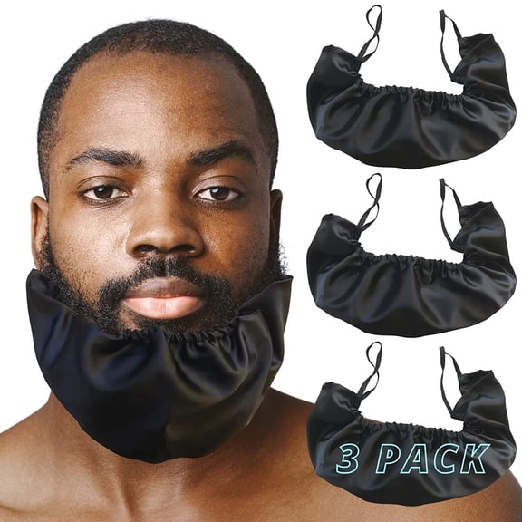 3 Pack Beard Bandana for Men, Adjustable Satin Beard Cover, Soft Facial Hair Guard Bib Cap for Sleeping & Daily Use