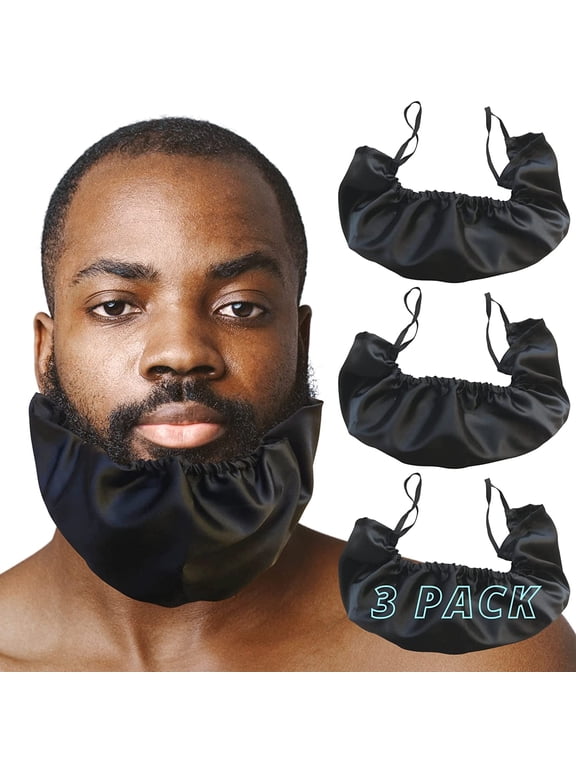 3 Pack Beard Bandana for Men, Adjustable Satin Beard Cover, Soft Facial Hair Guard Bib Cap for Sleeping & Daily Use