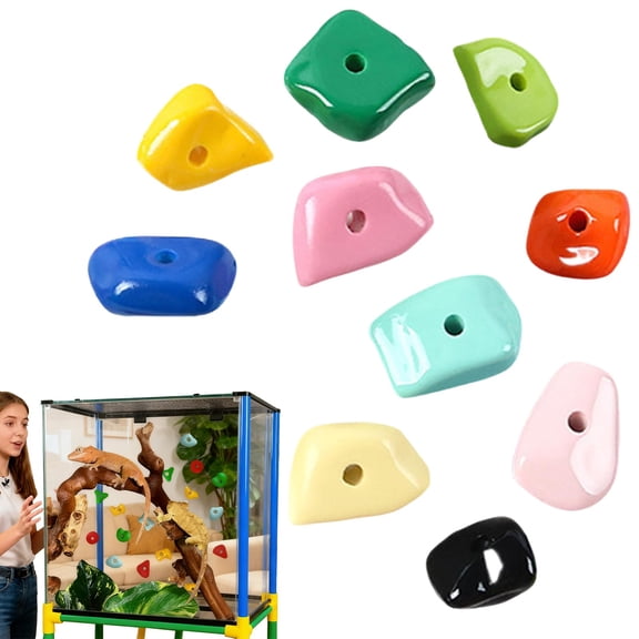 3-Pack Bearded Dragon Climbing Holds, 10Pcs Acrylic Reptile Tank Decor per Pack, Natural Rock-Textured Habitat Enrichment, Durable Terrarium Accessory for Geckos, Aquariums, Random Colors, By Harlik