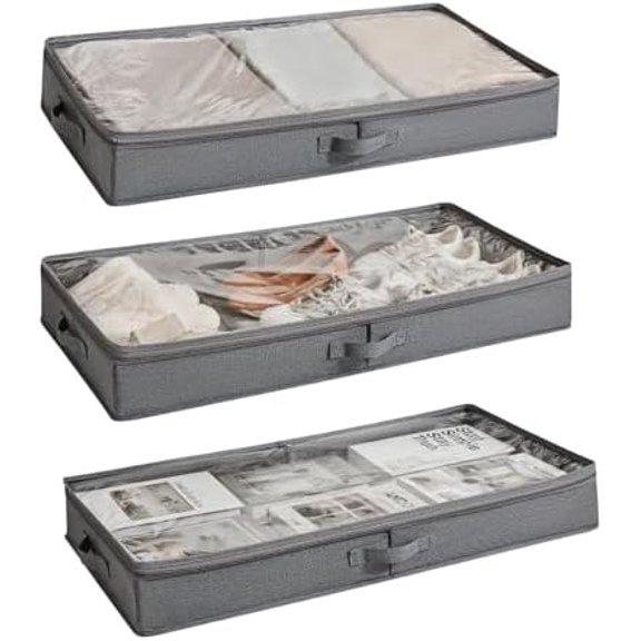 3 Pack Under Bed Storage Containers, Low Profile Underbed Shoes and Clothes Storage Organizer with Sturdy Sidewalls/Bottom, Large Dorm Storage Bins,33 * 17 * 4.5 inches,45L