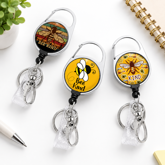 3 Pack Bee Inspirational Retractable Badge Reels with Metal Clip