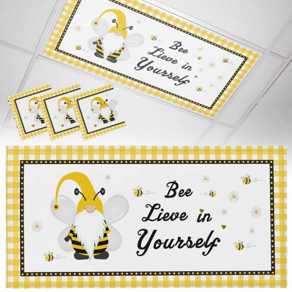 3 Pack Bee Lieve Fluorescent Light Covers for Ceiling Lights In Yourself Gnomes Sunflower Yellow Grid Magnetic Ceiling Light Covers Overhead Light Filters for Office Classroom Home