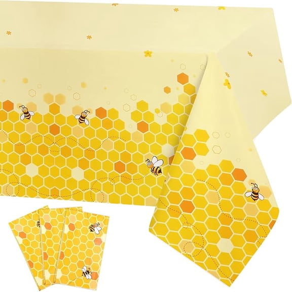 3 Pack Bee Tablecloths Disposable Plastic Bumblebee Theme Covers for Birthday Baby Shower