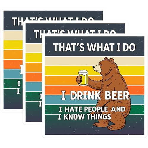 (3 Pack) Beer Drinking Bear Decals - Sarcastic Humor - I Hate People Saying Decals - 3 Inches On Longest Side - Easy Peel & Apply - Made in USA - 3MCS8729