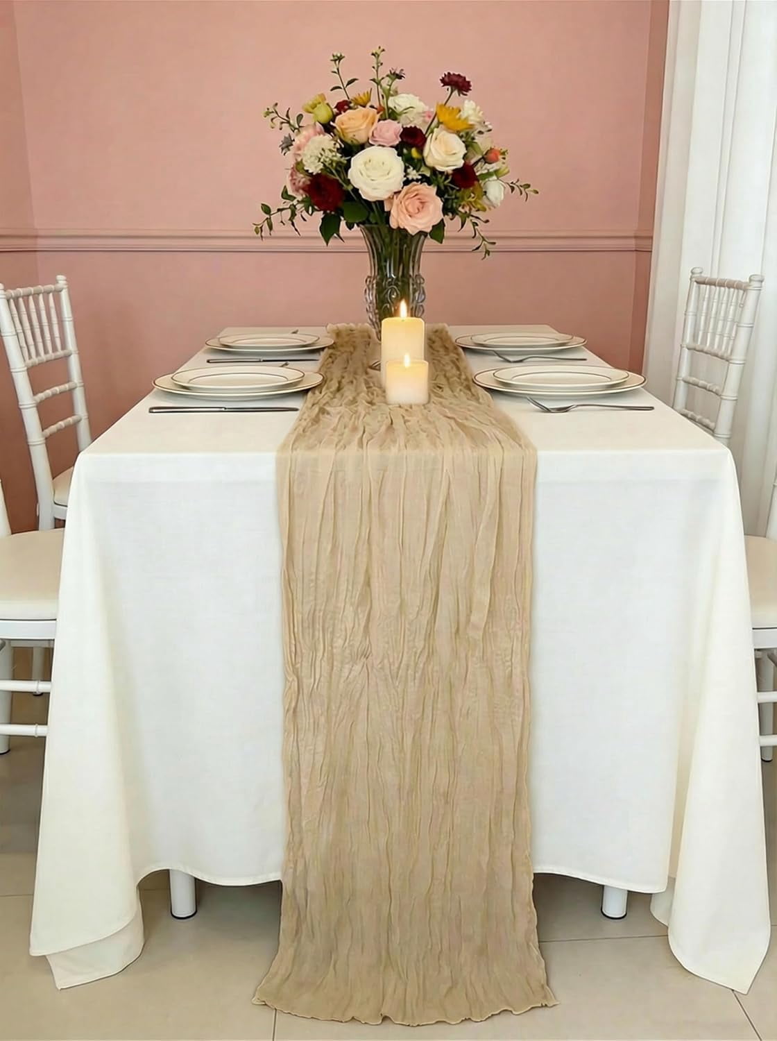 3 Pack Beige Cheesecloth Table Runner -17×120 Inch Gauze 10 FT Long ...