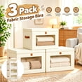thumbnail image 1 of 3 Pack Beige Closet Storage Bins with Lids Front Opening Storage Bin Collapsible Fabric Organizer with Clear Window Dual Handles Closet Clothes Blanket Book Storage Box for Home DIMJ, 1 of 8