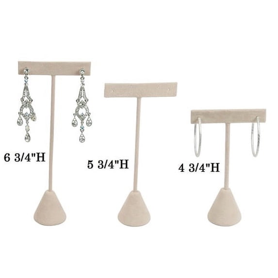 3 Pack Beige Faux Suede Earring T Stand Showcase Display