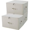 3-Pack Beige Folding Storage Boxes with Zip Lid | Collapsible ...
