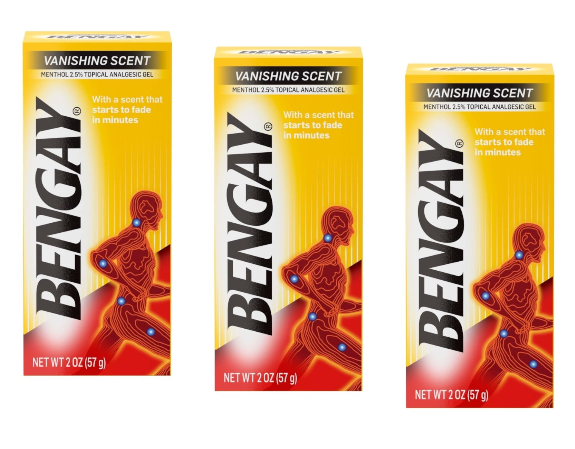 3 Pack Bengay Vanishing Scent Non-Greasy Pain Relief Gel, 2 Oz each