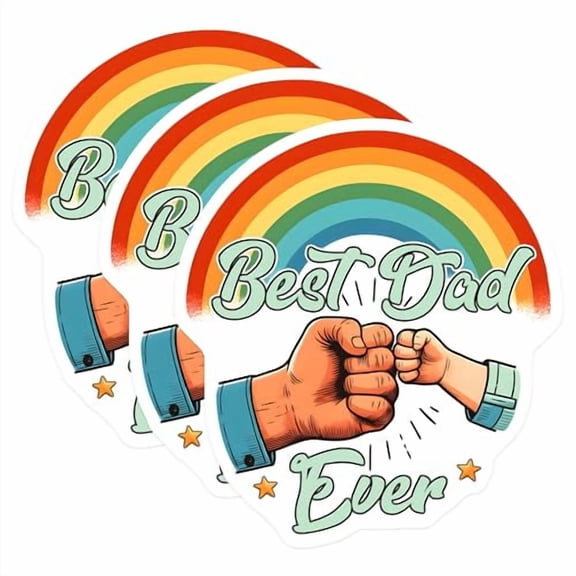(3 Pack) Best Dad Ever Decals - Rainbow Fist Bump - Father Figure Decal - 3 Inches On Longest Side - Easy Peel & Apply - Made in USA - 3MCS6240