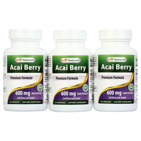 3 Pack Best Naturals Acai Berry 600 mg 60 Capsules