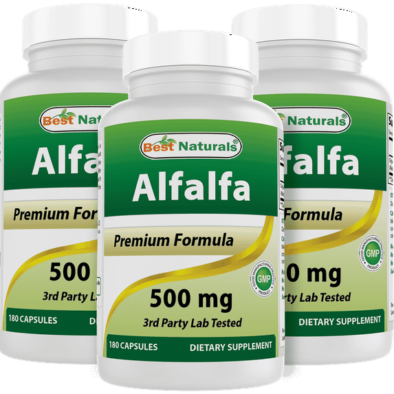 3 Pack Best Naturals Alfalfa Green Super Food 500 mg 180 Capsules