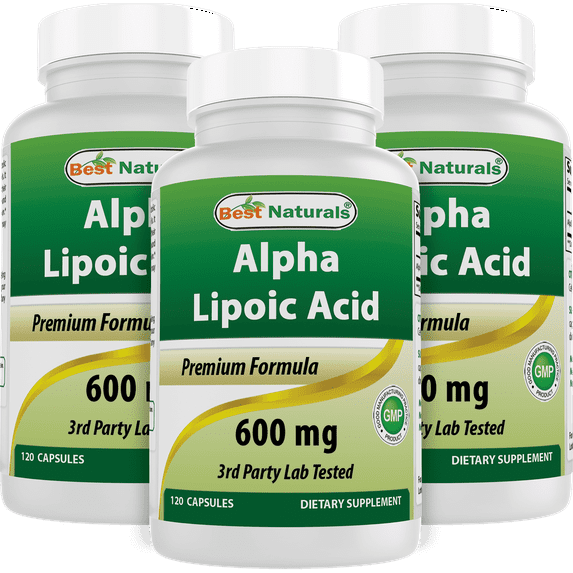 3 Pack Best Naturals Alpha Lipoic Acid 600 mg 120 Capsules | Blood Sugar Management and Dietary Supplements