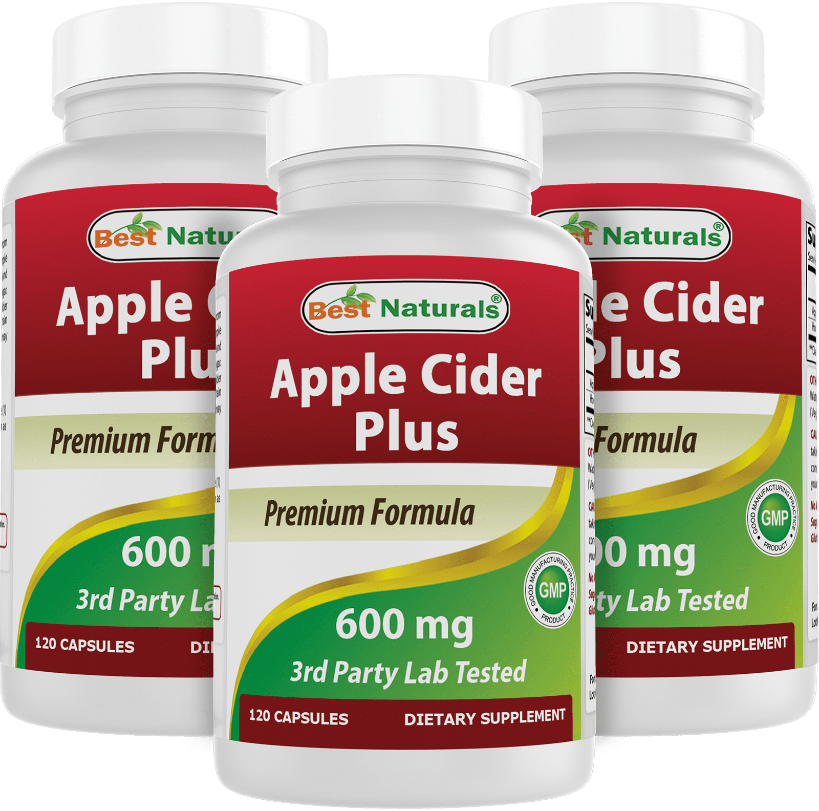3 Pack Best Naturals Apple Cider Vinegar 600 mg 120 Capsules