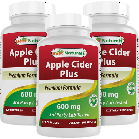 3 Pack Best Naturals Apple Cider Vinegar 600 mg 120 Capsules