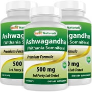 3 Pack Best Naturals Ashwagandha 500 mg 120 Vegetarian Capsules | Relaxing Stress and Mood | (Total 360 Capsules)
