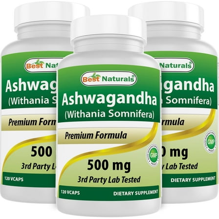 3 Pack Best Naturals Ashwagandha 500 mg 120 Vegetarian Capsules | Relaxing Stress and Mood | (Total 360 Capsules)