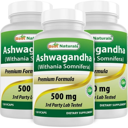 3 Pack Best Naturals Ashwagandha 500 mg 120 Vegetarian Capsules | Relaxing Stress and Mood | (Total 360 Capsules)