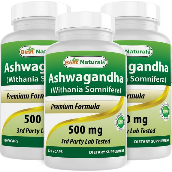 3 Pack Best Naturals Ashwagandha 500 mg 120 Vegetarian Capsules | Relaxing Stress and Mood | (Total 360 Capsules)