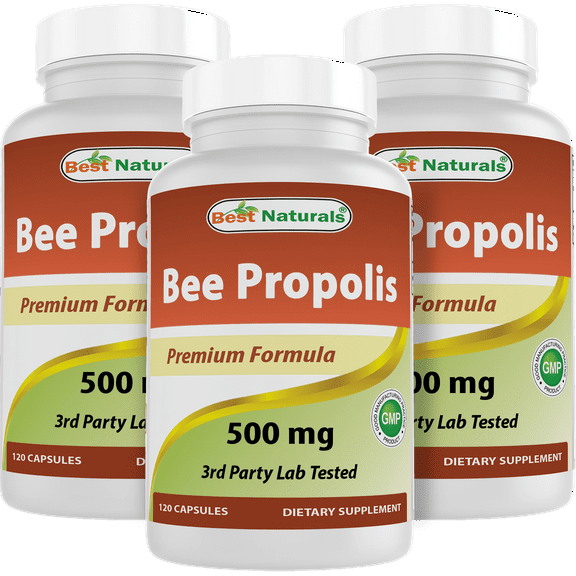 3 Pack Best Naturals Bee Propolis 500 mg 120 Capsules