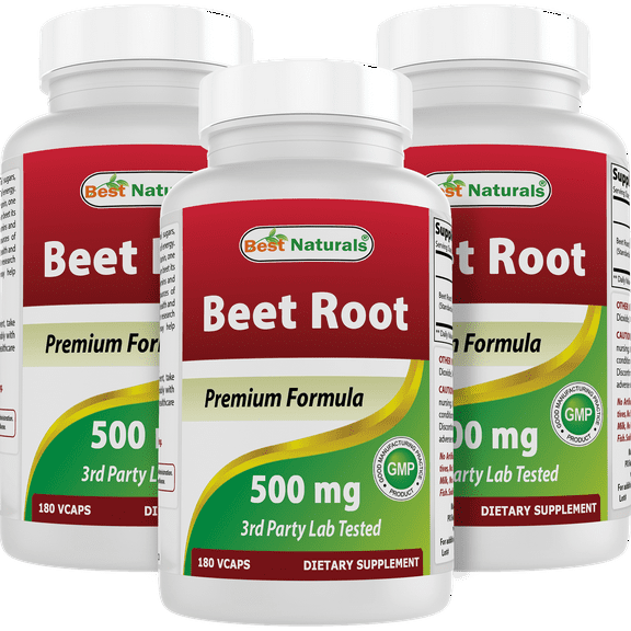 3 Pack Best Naturals Beet Root 500 mg 180 Vegetarian Capsules