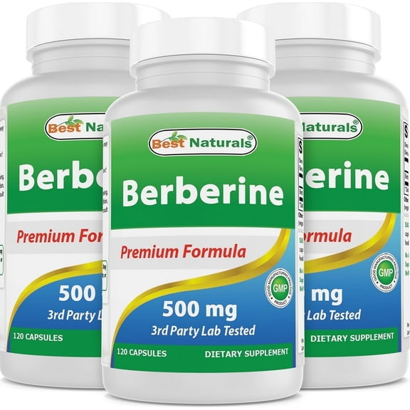Best Naturals Berberine 500mg - 120 Capsules - Made in The USA - Gluten Free - GMP Approved (3 Bottles)