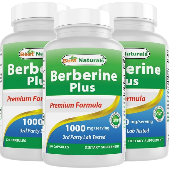 3 Pack Best Naturals Berberine Plus 1000mg per Serving, (Non-GMO) 120 Capsules - Contains Berberine HCL 1000mg, Vitamin C 120mg & Zinc Gluconate 30 mg
