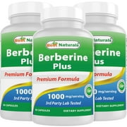 3 Pack Best Naturals Berberine Plus 1000mg per Serving, (Non-GMO) 60 Capsules - Contains Berberine HCL 1000mg, Vitamin C 120mg & Zinc Gluconate 30 mg