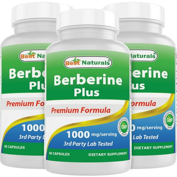 3 Pack Best Naturals Berberine Plus 1000mg per Serving, (Non-GMO) 60 Capsules - Contains Berberine HCL 1000mg, Vitamin C 120mg & Zinc Gluconate 30 mg