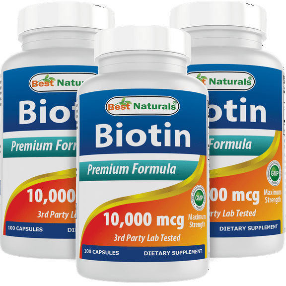 3 Pack Best Naturals Biotin 10,000 mcg 100 Capsules
