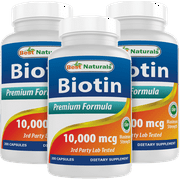 3 Pack Best Naturals Biotin 10000 mcg 200 Capsules Total 600 Capsules