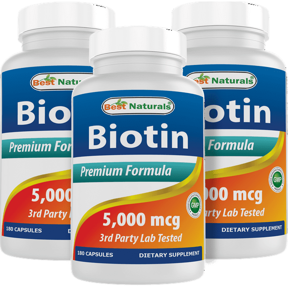 3 Pack Best Naturals Biotin 5 mg 180 Capsules | Health Supplement
