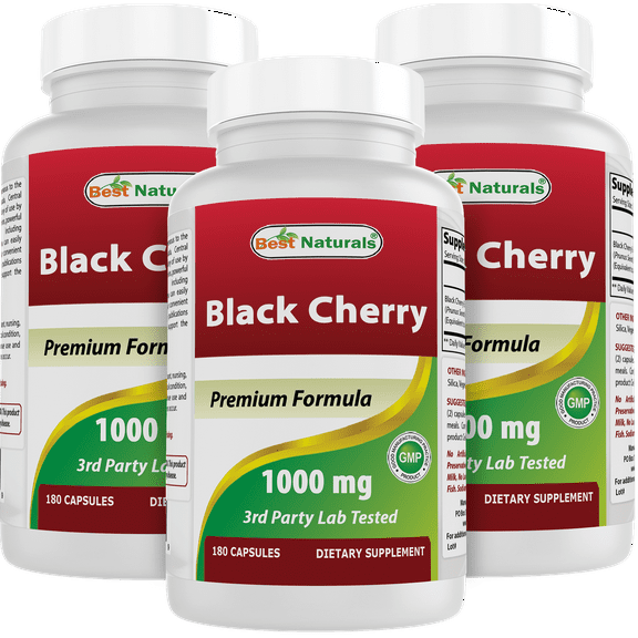 3 Pack Best Naturals Black Cherry 1000 mg 180 Capsules