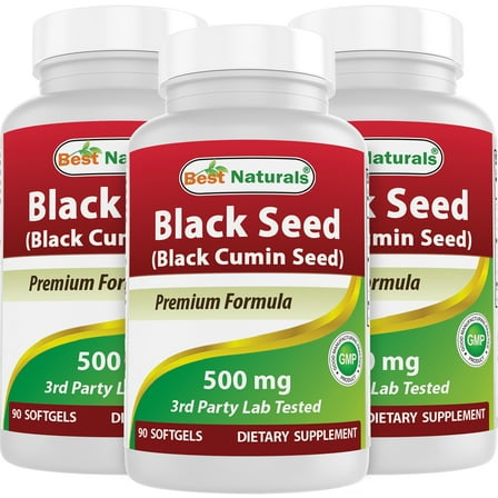 3 Pack Best Naturals Black Cumin Seed Oil 500 mg 90 Softgels | Minimum 0.95% Thymoquinone per Black Cumin Seed Oil softgel