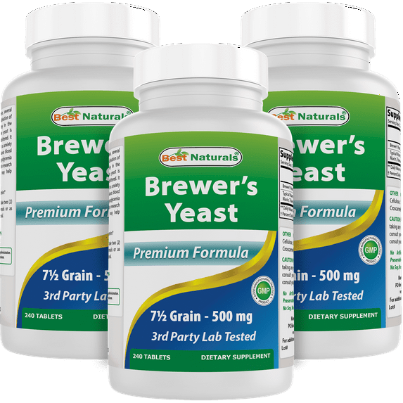 3 Pack Best Naturals Brewers Yeast 7-1/2 Grains with vitamin B1, Vitamin B2 and Niacin,500 mg,240 Tablets