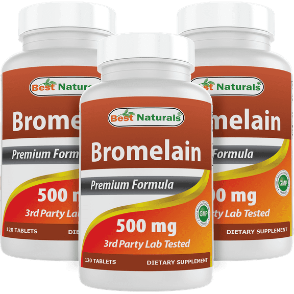 3 Pack Best Naturals Bromelain Proteolytic Digestive Enzymes Supplements, 500 mg, 120 Tablets - Supports Healthy Digestion, Joint Health, Nutrient Absorption