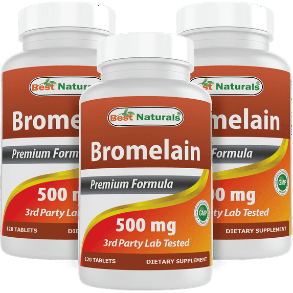 3 Pack Best Naturals Bromelain Proteolytic Digestive Enzymes Supplements, 500 mg, 120 Tablets - Supports Healthy Digestion, Joint Health, Nutrient Absorption