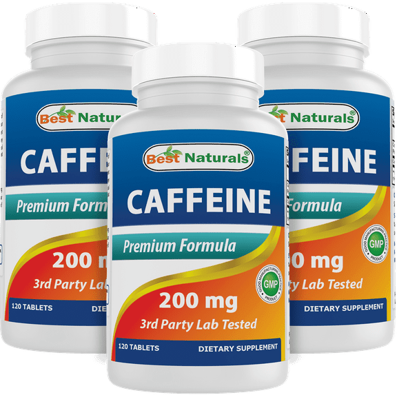3 Pack Best Naturals Caffeine 200mg 120 Tablets | Non Habit | Proven No Crash or Jitters (Total 360 Tablets)
